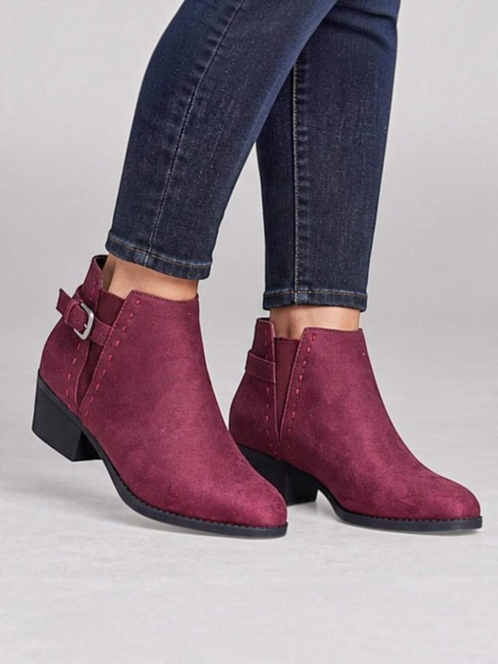 Nature Breeze Leah-06 Side Stitching Wine Ankle Booties Size 7.5